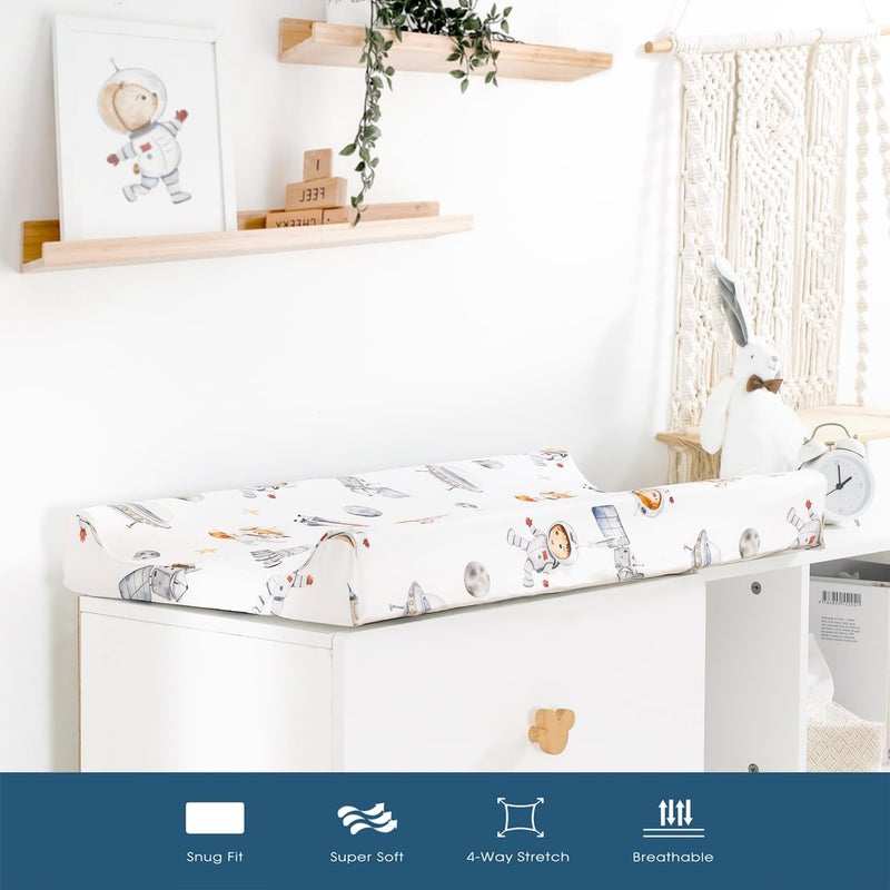 GRSSDER Stretch Ultra Soft Jersey Knit Changing Pad Cover Set 2 Pack, Change Table Pad Covers Fit 32"/34" x 16" Pads Safe and Snug, Space Print for Boys and Girls - Image 2